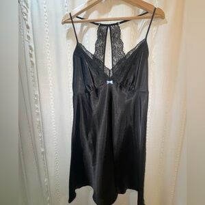 Apt. 9 Intimates Black Satin Lace Chemise Nightgown Racerback Size XL